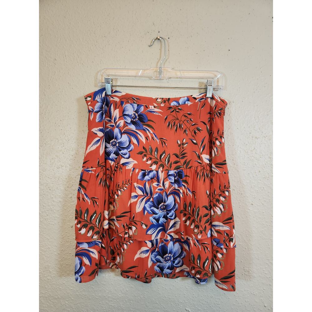 Loft Womens Red Blue Floral Print Ruffle‎ Tiered Flippy Lined Mini Skirt Size 12